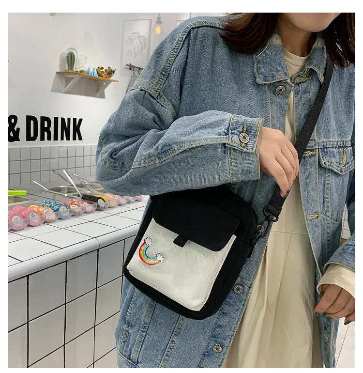 

Bag Women's 2019 New Style INS Canvas Bag Shoulder Square Sling Bag Korean-style Versatile Harajuku-Style Bag