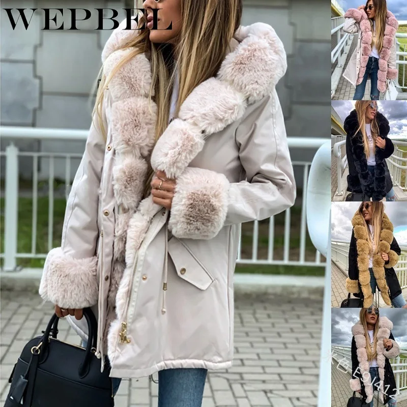 

WEPBEL Autumn Winter Women Fashion Thick Wool Coat Female Warm Woolen Trench Coats Faux Fur Collar Woman Ladies Jacket
