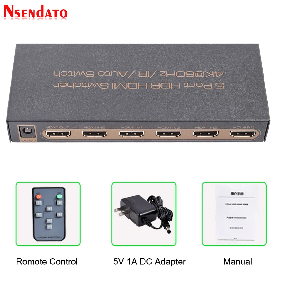5 Порты и разъёмы 18 Гбит/с HDR 4K 60Hz HDMI переключатель 5x1 Поддержка HDCP 2 0 коммутатор с