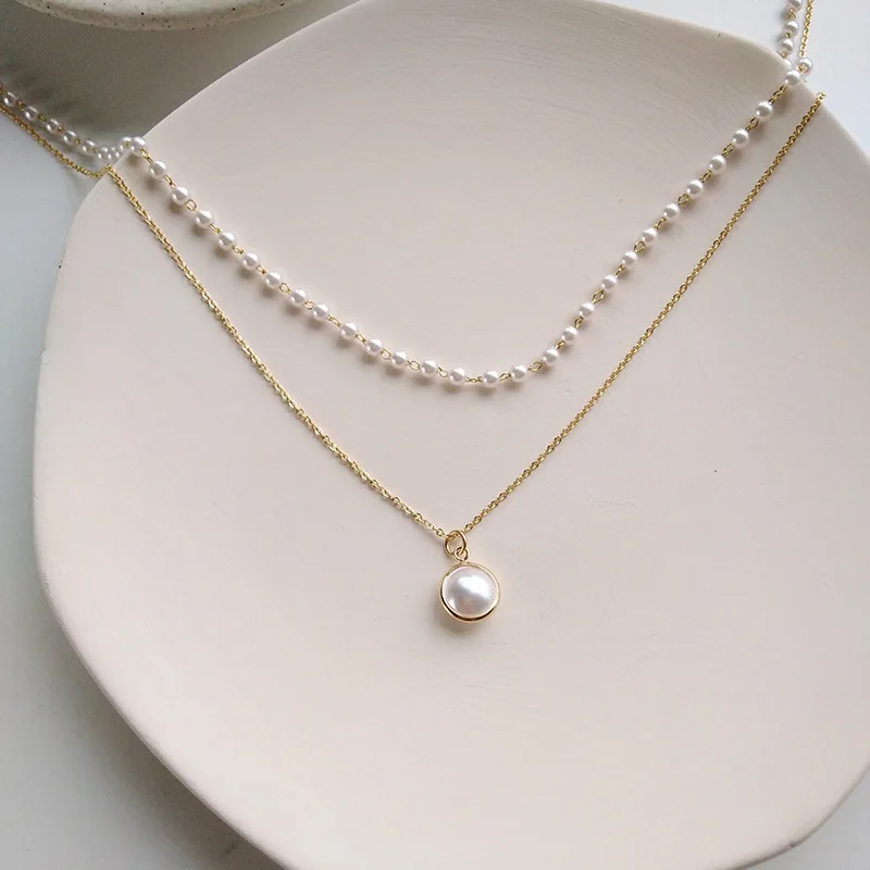 LATS 2021 New Fashion Kpop Pearl Choker Necklace Cute Double Layer Chain Pendant for Women Trendy Jewelry Girl Gift Wholesale - Image 3