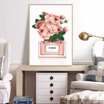 

Perfume Rose Peony Flower Wall Art Canvas Painting Nordic Posters And Prints Watercolor Wall Pictures Wall Decor quadro cuadros