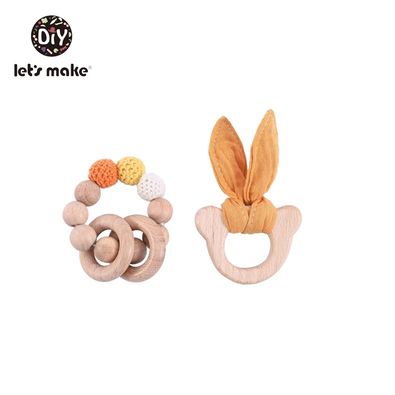 yellow set Детское Зубное кольцо от компании Let's Make; зубное кольцо из Вязаные бусы из бука, хлопковый комплект из 2 шт./компл. браслет деревянный против грызунов нового дизайна кольцо без латекса банные халаты в виде животных для маленьких игрушки для режущихся зубов - Цвет: yellow set