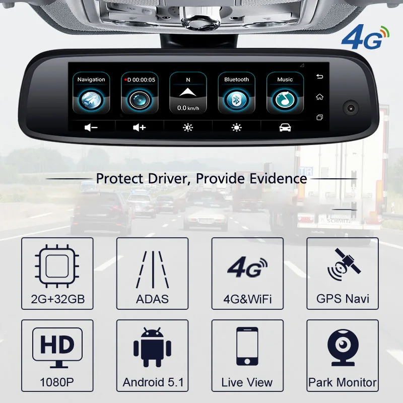 Автомобильный семейный видеорегистратор Android 4G, Автомобильное зеркало заднего вида, dvr FHD 1080 P, 3 объектива, 2 Гб, 32 ГБ, ADAS, gps, монитор парковки, камера заднего вида