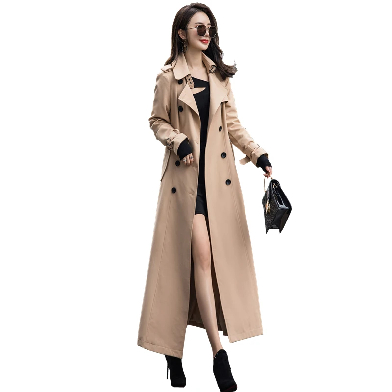 High quality windbreaker female Korean autumn new women's waist slimming windbreaker over the knee coats slim long coat women's