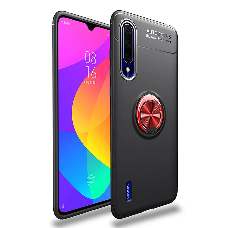 Магнитный кольцом чехол Xiaomi Mi 9 Lite чехол на ксиоми ми 9 лайт чехол для Мягкий Силиконовый противоударный защитный чехол для Xiomi Mi9 Case Mi 9 Lite чехол для телефона сяоми ми 9 лайт ми 9 чехол Силиконовый - Цвет: Black-Red Ring Case