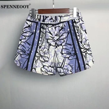

SPENNEOOY Designer Custom Runway Autumn Women Fashion Casual Shorts Ladies Floral Print Elastic Waist Loose Shorts 2020
