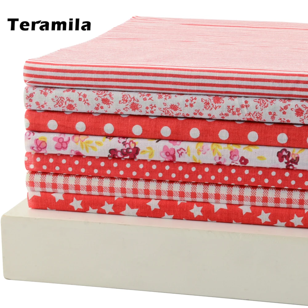Teramila 7 Design Red Color Plain Cotton Fabric Differnent Style for Needlework Sewing Patchwork Material Home Meter Textile Toy