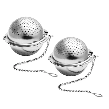 

2 Pack Fine Mesh Tea Ball Strainer Set, Reusable Stainless Steel Tea Filters with Extented Chain Hook for Tea Lovers