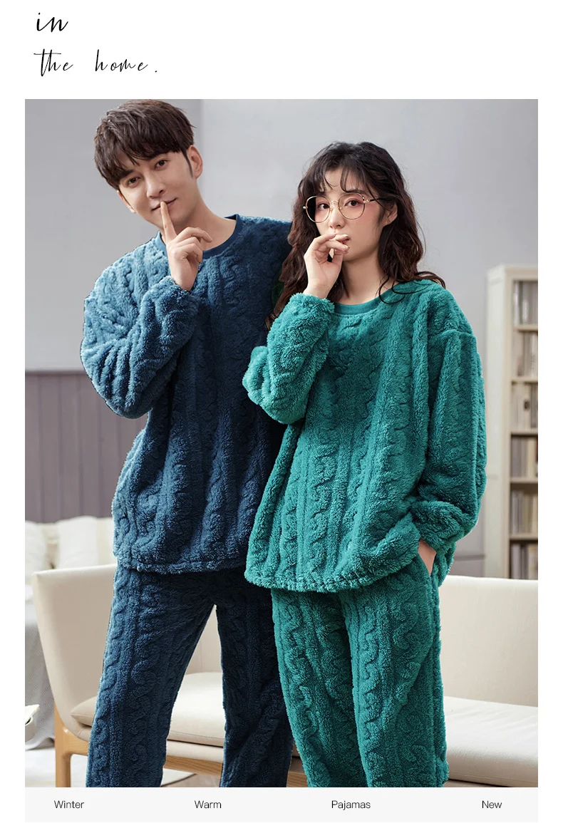 best silk pajamas Warm Winter Men's Flannel Pajamas Set Soild Leisure Sleepwear Couple Pajama Sets Casual Sleep&Lounge Pyjamas Lovers Homewear best silk pajamas