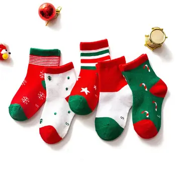 

5Pair/Set Children Kids Autumn Winter Soft Cotton Socks Cute Cartoon Christmas Theme Ankle Length Sock for Festival Gifts Suppli