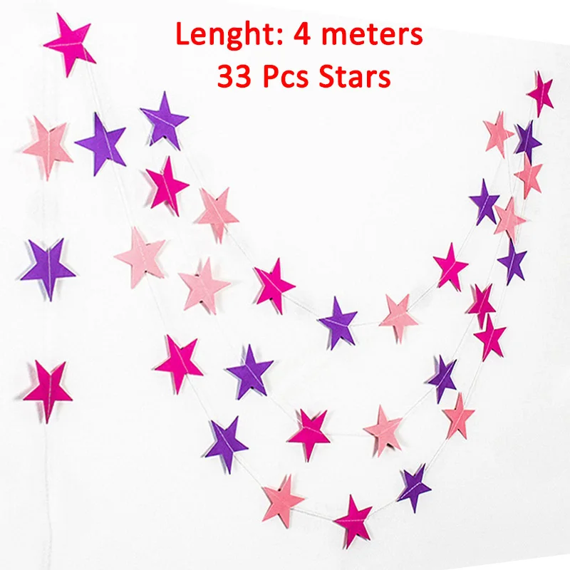 1-й День рождения розовые шары фольги номер баллоны первый день рождения украшения для девочек один год поставки Единорог - Цвет: pink stars banner