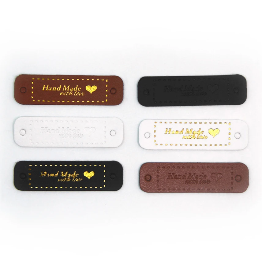 20Pcs Handmade Labels Bronzing Love Garment PU Leather Hand Made Tags for Jeans Bags Shoes Hats DIY Sewing Supplies | Дом и сад