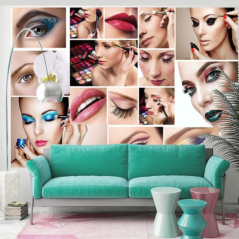 Пользовательские салон красоты обои для стен обои мода красота модель фото обои макияж Магазин фреска фон настенная роспись