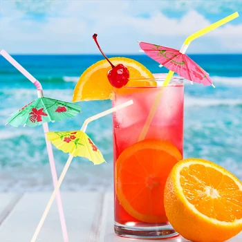 

25-100pcs Plastic Umbrella Straws Multicolor Cocktail Dringking Straws Summer Beach Party Restaurant Bar Hawaiian Party Decor