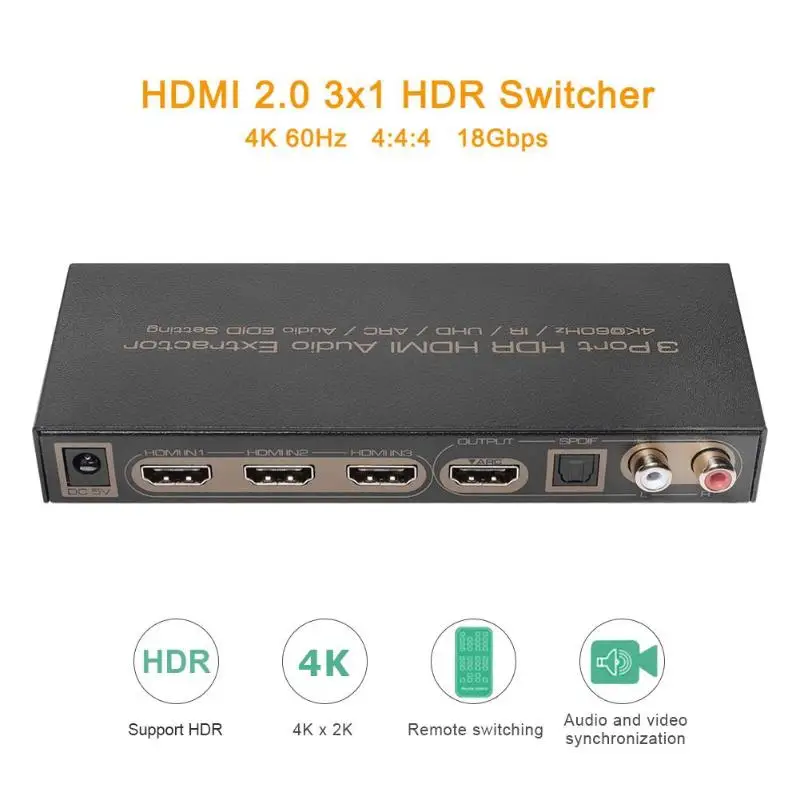 Аудиопреобразователь 3 портовый HDMI аудио экстрактор переключатель сплиттер с
