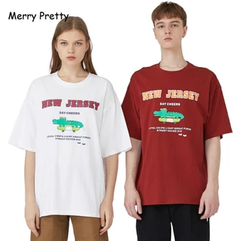 

Women's Cartoon Print Funny T Shirts 2020 Spring New O-Neck Short Sleeve Cotton T Shirt Men's Casual Loose Tops Tee MERRY PRETTY