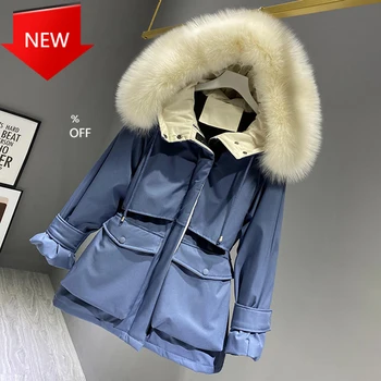 

Pocket Down Jacket Female Winter Coat Woman Parkas Casacos Feminino Fashion Hooded Faux Fur Collar Women's Clothing Big