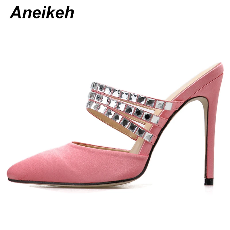 Aneikeh/Стразы пикантные Туфли-лодочки Дамские сапоги; Фетиш на высоком каблуке, с острым носком, с петлей на пятке; обувь для вечеринок туфли-лодочки на тонком каблуке размер 35-41