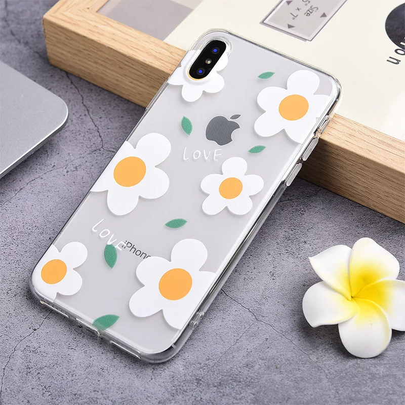 Прозрачный чехол с белыми цветами для Apple iPhone X XR XS MAX 8 7 6 s Plus мягкий прозрачный из
