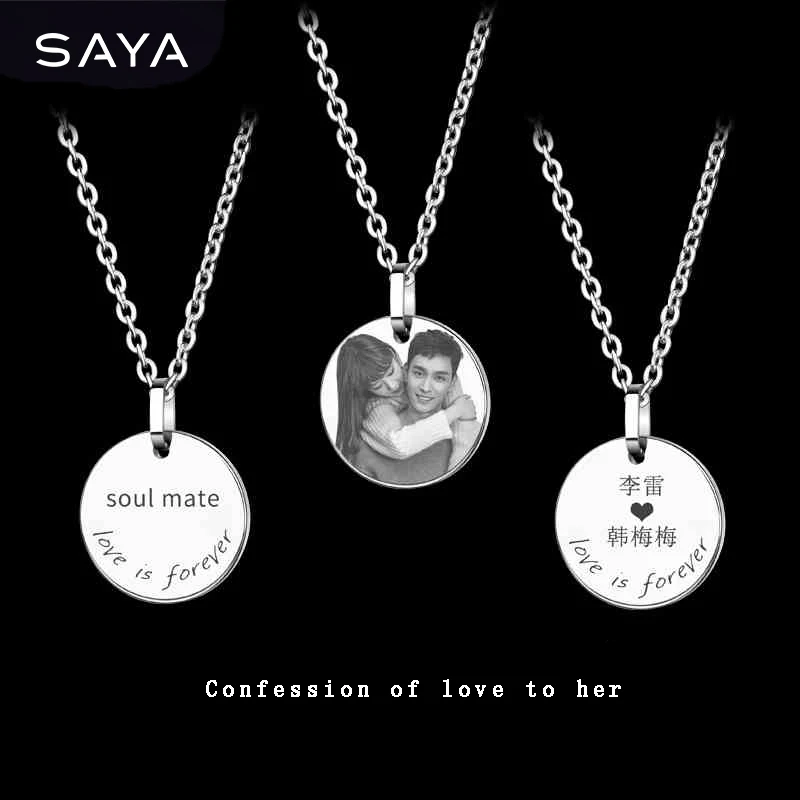 

Customized Photo Necklace Couple Tungsten Pendant Personalized Lettering Female Simple Clavicle Chain Gift