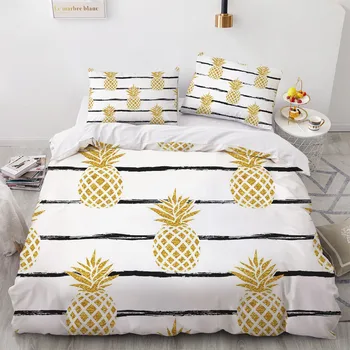 

Pineapple Quilt Cover Sets Custom Design Nordic Comforther Cases Pillow Cover 203*230cm King Queen Twin Size 3D White Bedclothes