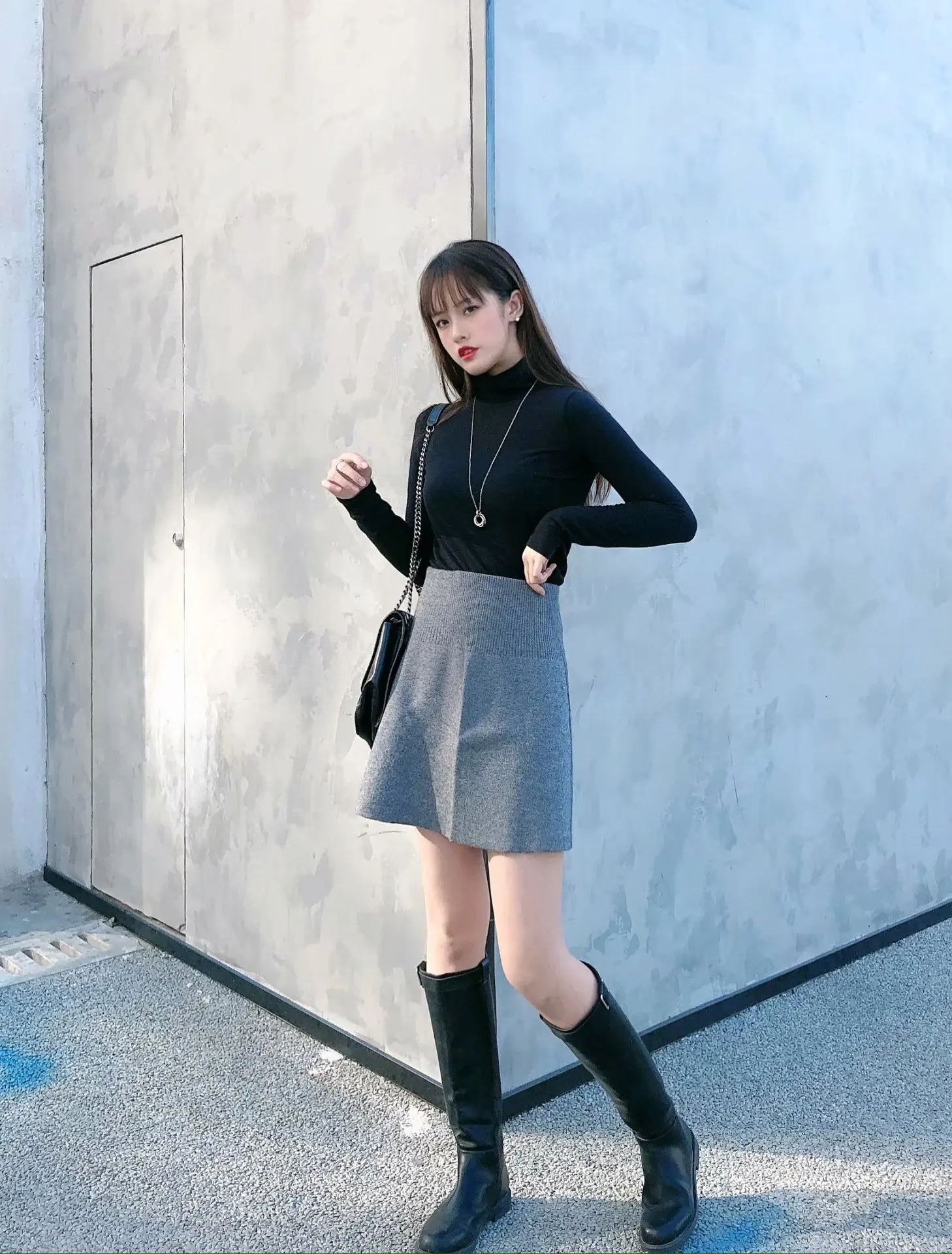 

Western Style 2020 Early Spring New Style High-waisted A- line Skirt Knit Mini Skirt Women's WOMEN'S Dress