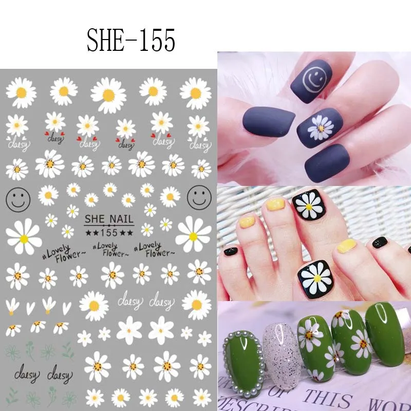 Morixi цветок ногтей наклейки небольшой ромашки розовое розовый желтый цвета 3D