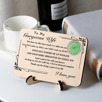 

To My Wife Analog Table Clock Personalized Custom Text Wooden Pattern Rectangle Ornaments Clocks Anniversary Birthday Gift