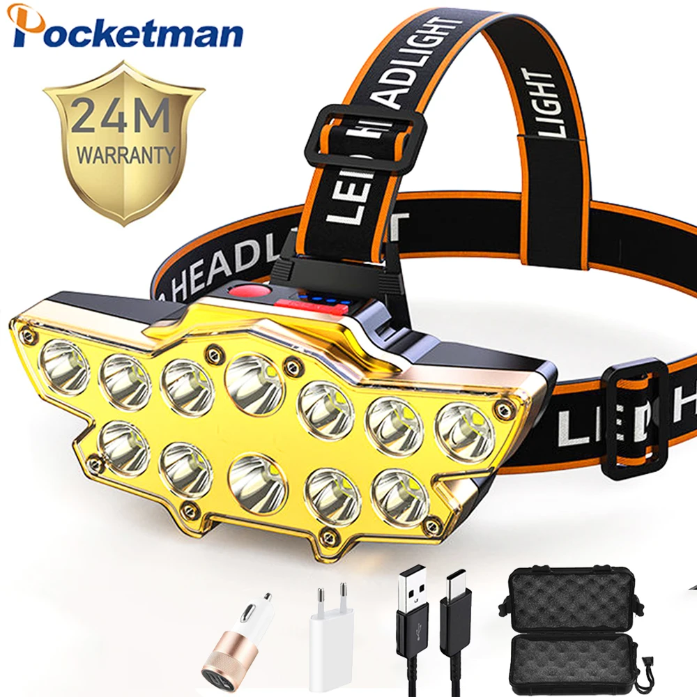 Headlamp USB Rechargeable Headlight Lamp Head Torch Bright COB LED Camp Work 