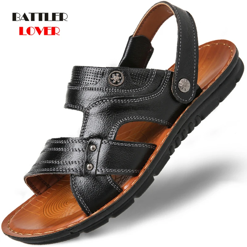 Cheap Men Cow Leather Sandals Outdoor 2020 Summer Beach Handmade Men Shoes Mens Breathable Casual Shoes Footwear Walking Sandals