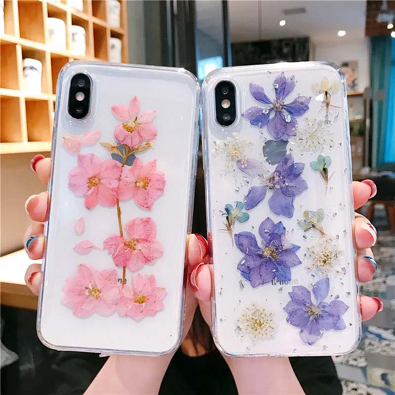 Чехол для iPhone 11 XR 7 8 Pro Max X XS Plus 6 6s чехол с натуральным высушенным цветком мягкий