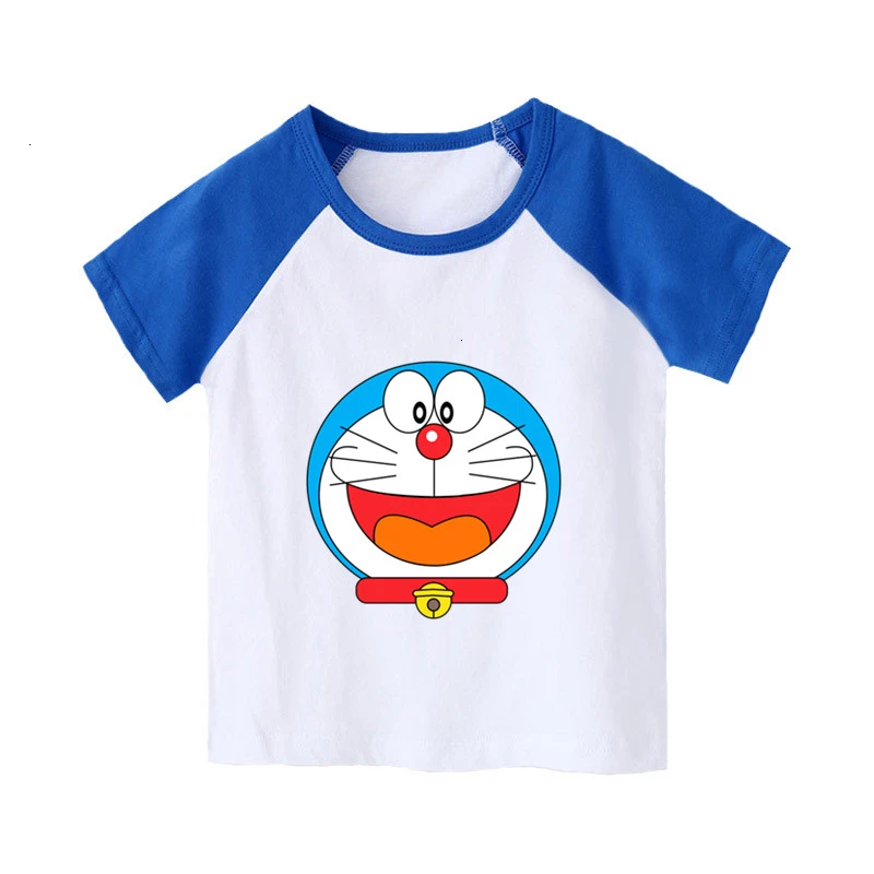 as picture Футболка с короткими рукавами для мальчиков и девочек с принтом «Doraemon» детские топы с круглым вырезом, Детская футболка с рисунком одежда для малышей - Цвет: as picture