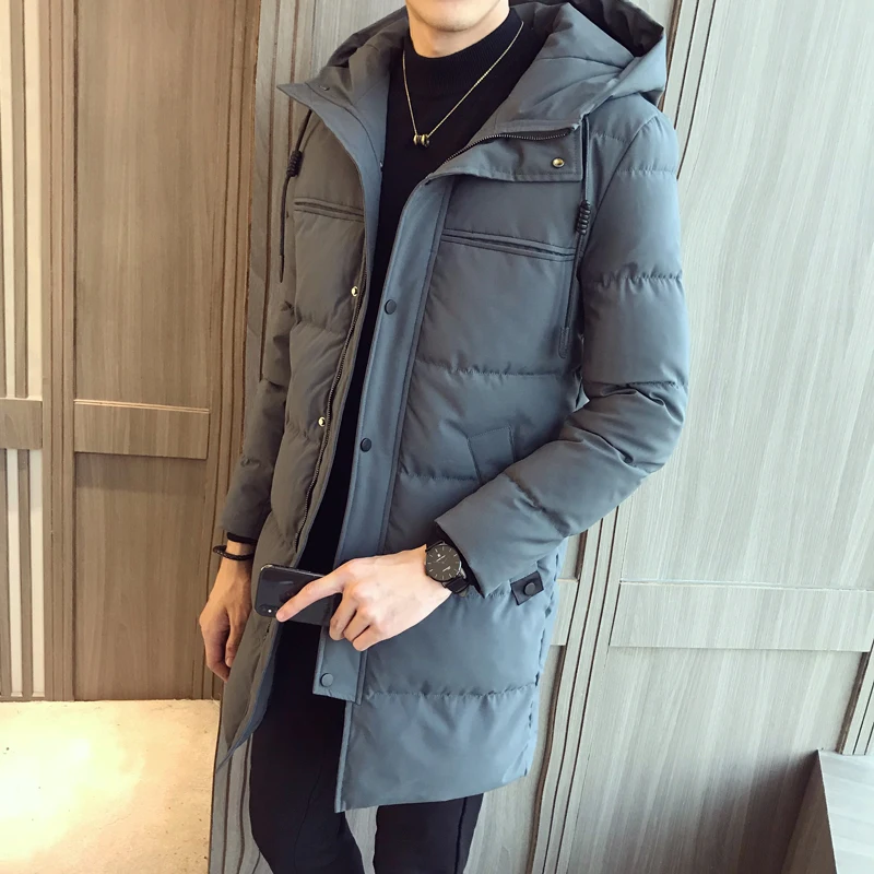 

2019 winter new men's hooded long coat brand clothing men's Slim large size warm cotton jacket men's fashion casual long coat