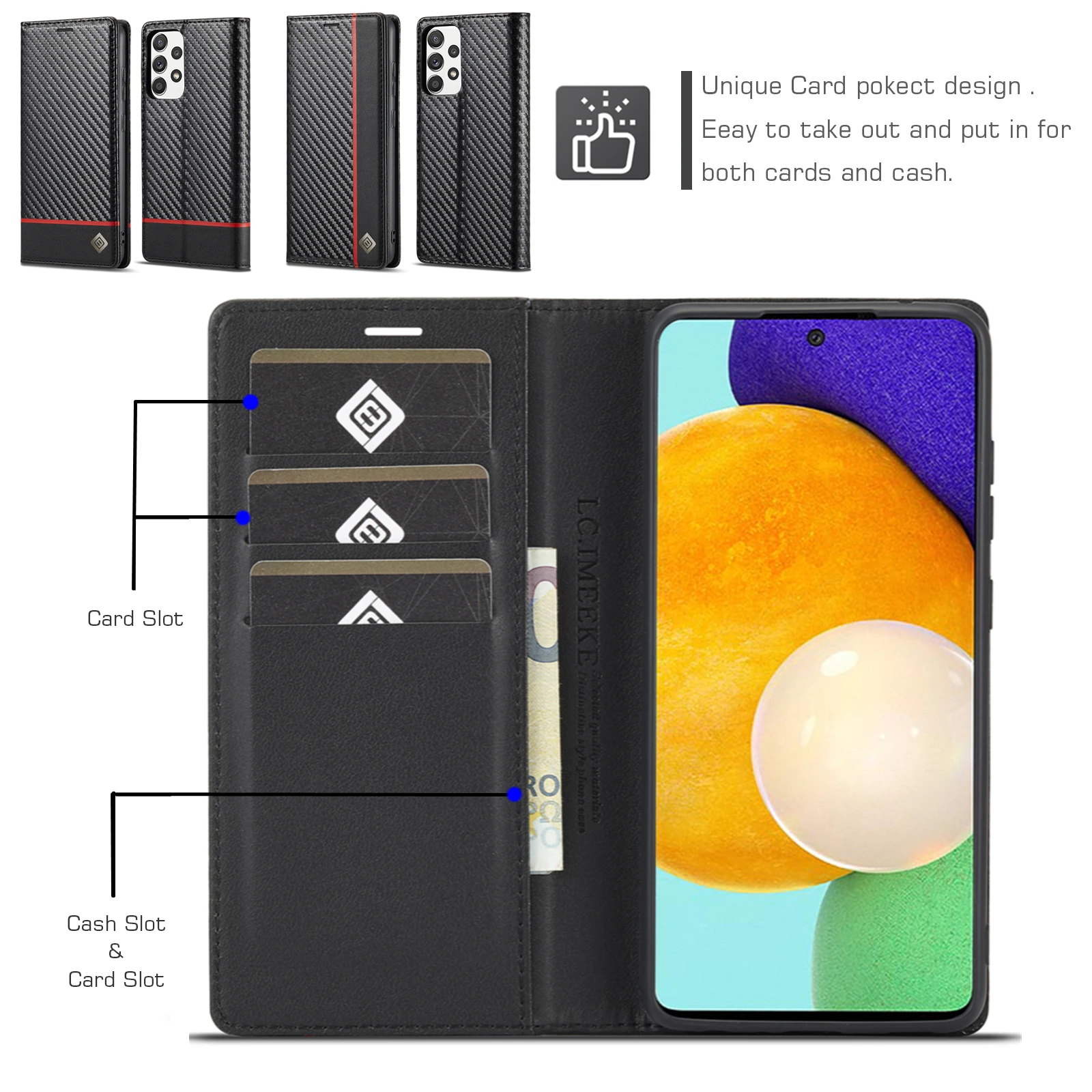 Sleek Carbon Fiber Leather Wallet Card Case Cover - Premium Protection and Style