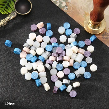 

100pcs Retro Octagon Fire Painting Pills Sealing Wax Granule Decorative Sealing for Handbook Stamping Envelope Wedding