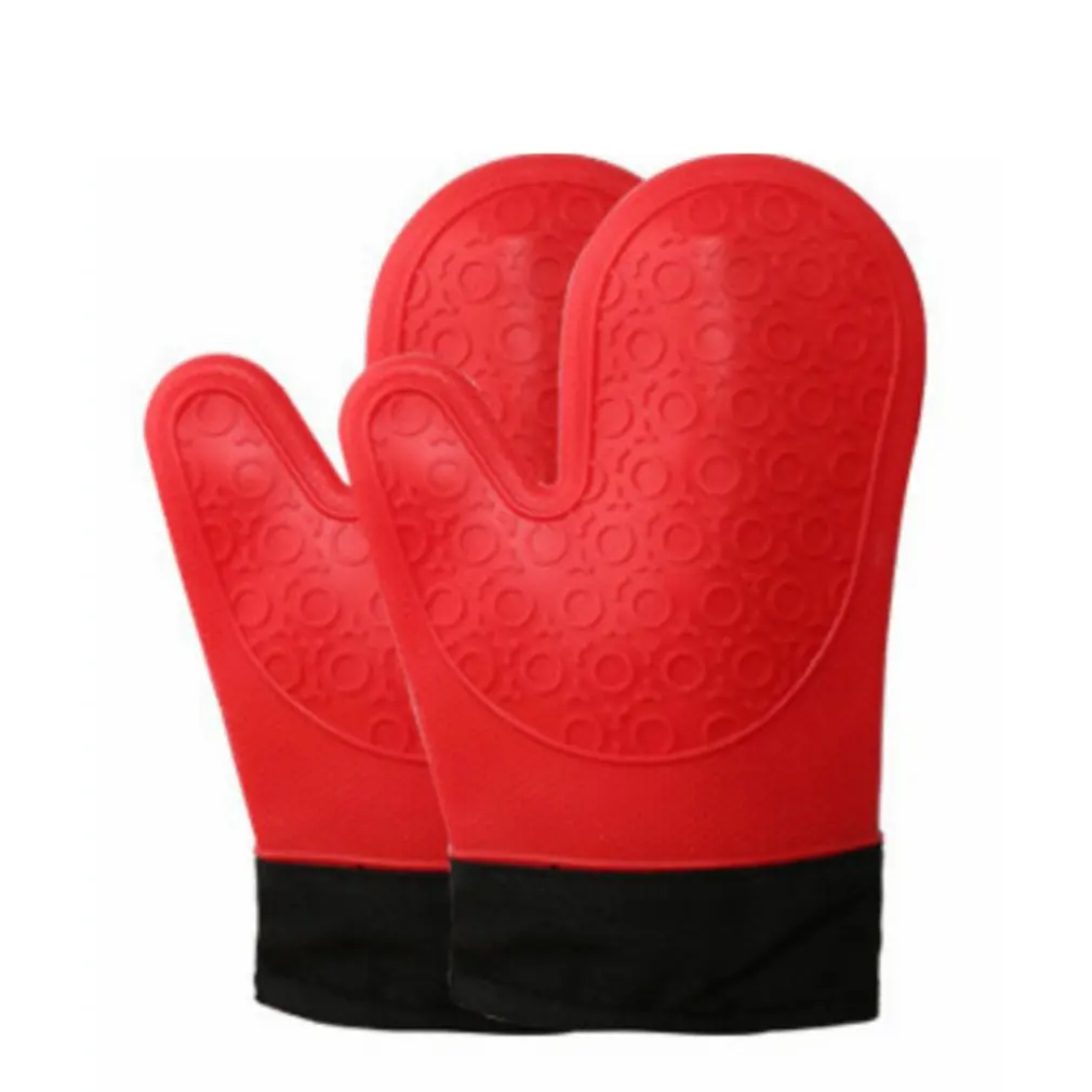 Двухслойные толстые с подкладом из хлопка, силиконовые перчатки для микроволновой печи в форме сердца Non-slip изоляции термостойкие перчатки - Цвет: 1