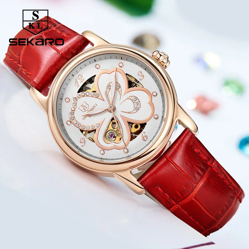 

Switzerland Top Grade Brand Ladies' Watch Fully Automatic Analog Watch WOMEN'S Watch Leather Belt Waterproof Clover Hollow out F