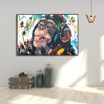 

Wall graffiti Art Canvas Painting Abstract Animal Art Canvas Prints Orangutan Biting a Finger For Kids Room Cuadros Home Decor
