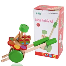 Cartoon Animal Cart Learner Toy Children Wooden Educational Toys Baby Single Pole Pushing Music 1-3 Years Old