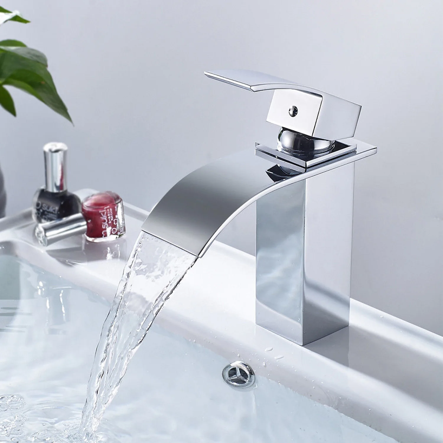 

3/8 Water Hoses Faucet Hot And Cold Water Mixer Tap Bathroom Wash Basin Sink Tap Waterfall Brass Faucet For Any Contemporary