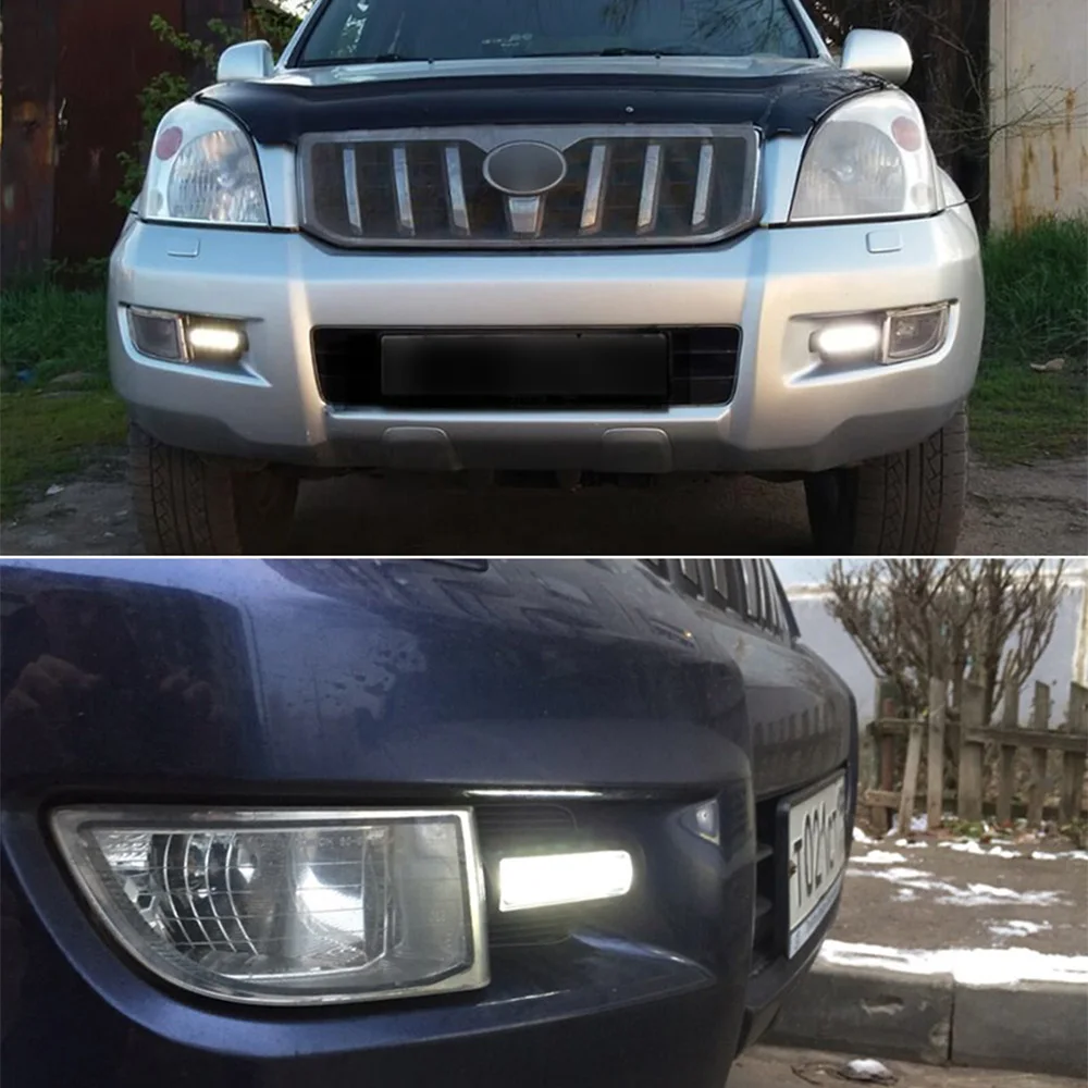 Автомобильный светодиодный фонарь дневного света для автомобиля Специальный Toyota Land Cruiser Prado 120 GRJ120 TRJ120 FJ120 2003-2009 Замена отверстия противотуманной фары