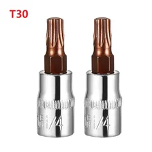 

2pcs 1/4" 6.35mm Drive Torx Star Bit Socket Kit Set Hex Sockets For Ratchet Wrench T30 Impact Driver Wrench Tool