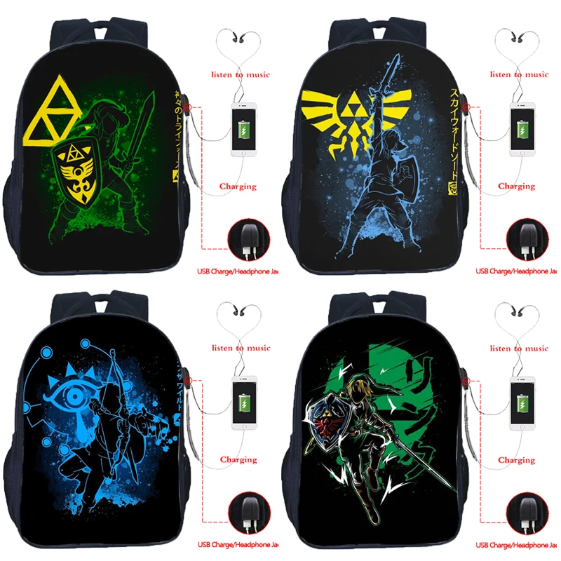 Высокое качество для мужчин и женщин легенда о Зельде USB зарядка рюкзак мальчиков