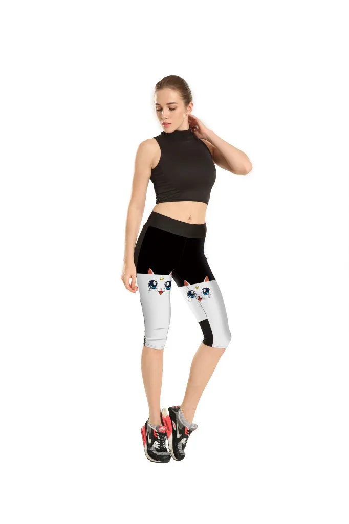 

Hot Selling New Arrival Printed Mascot Cat Cute High-waisted 7 Points Sports WOMEN'S Pants Ty7slgs-1196