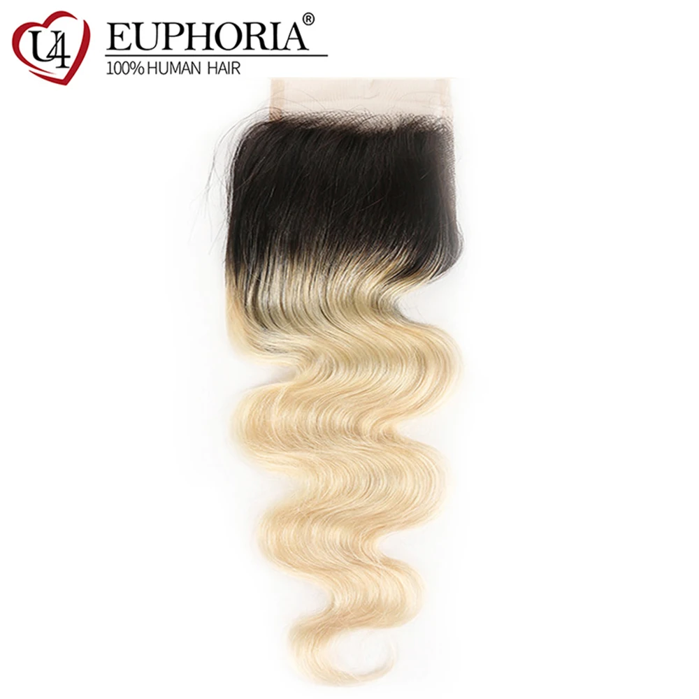 Бразильские волнистые кружева 4x4 блонд 1B 613 Ombre Цвет Remy человеческие синтетические волосы с детскими волосами Euphoria шиньон