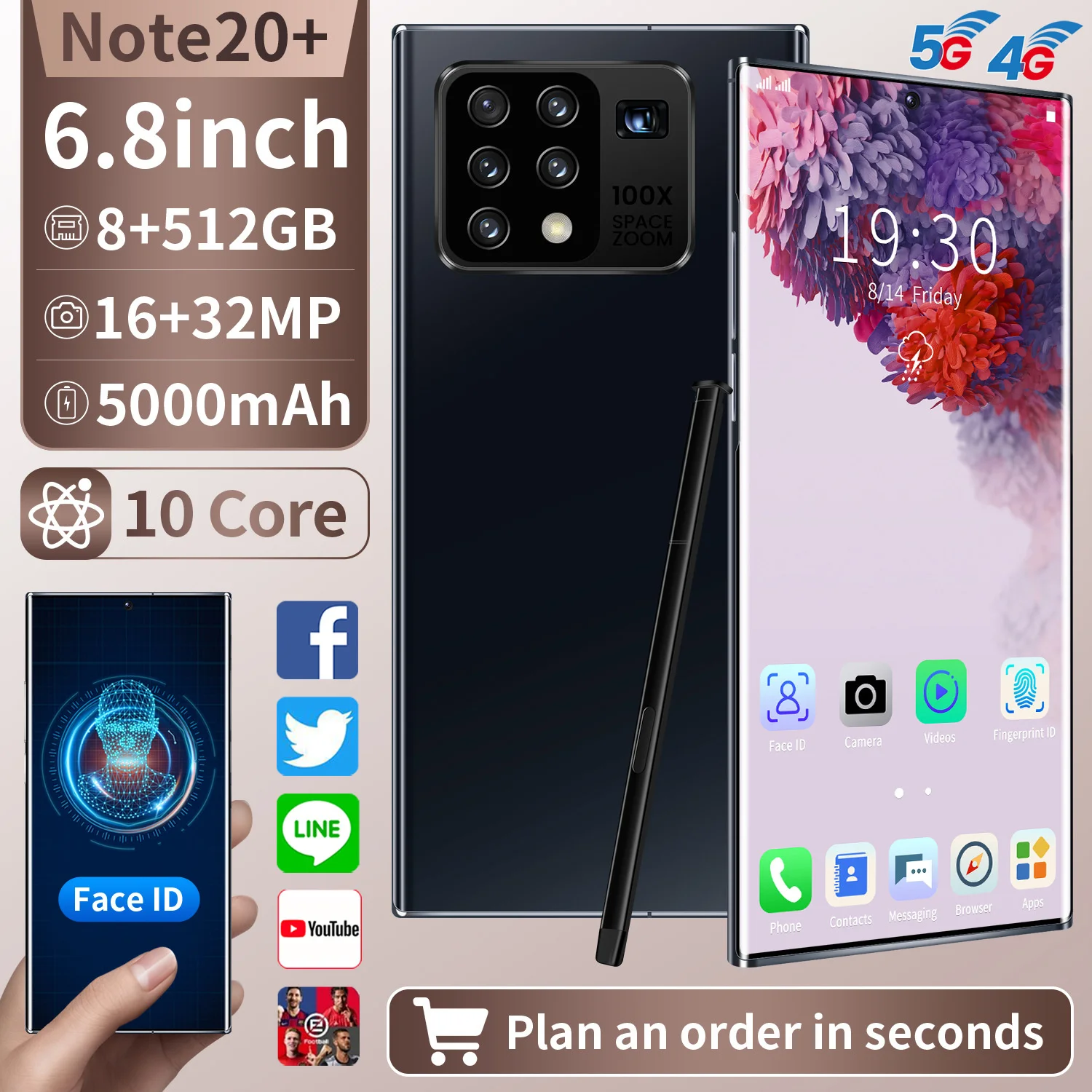 Новый полноэкранный смартфон note20 + 6 8 дюйма | Мобильные телефоны и аксессуары