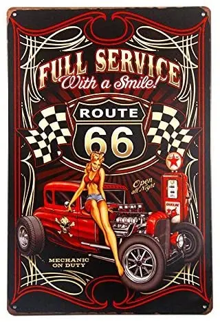 

ERLOOD Full Service with a Smile Route 66 Metal Vintage Tin Sign Wall Plaque Garage Retro Decor 12 X 8