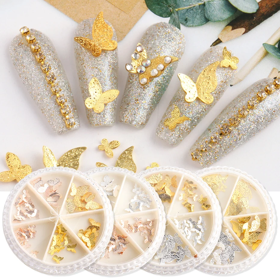 3D Metal Nail Art Decoration Butterflies Solid Rose Gold Silver Butterfly Paillette Slice Jewelry Charms Accessory JI1628 | Красота и