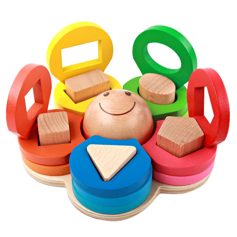 

Children's educational toys flower shaped sets of columns layer upon layer color wooden toys