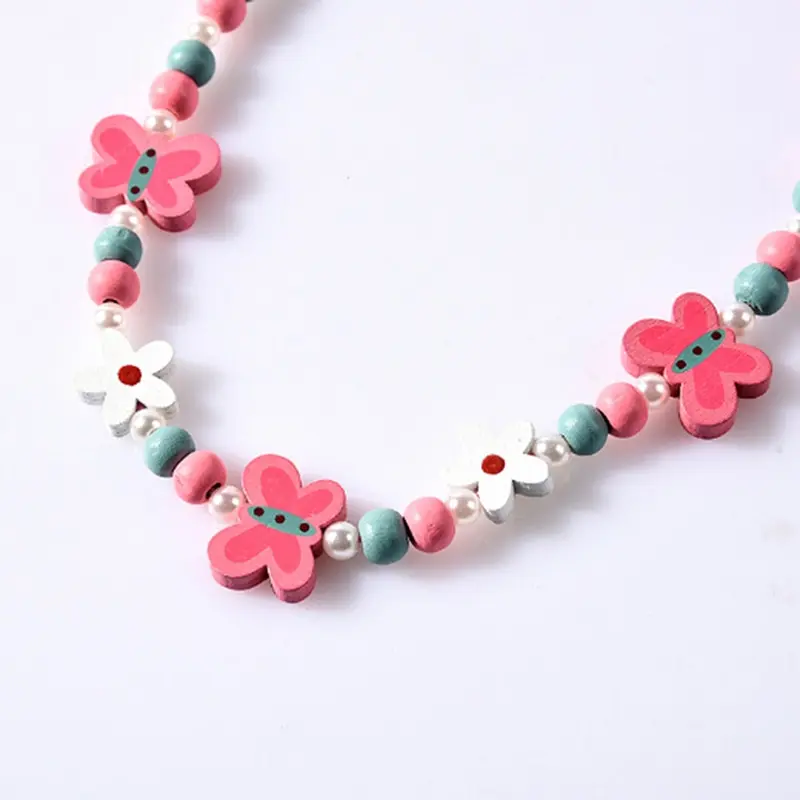 Lovely Cartoon Wood Jewelry Beads Necklace Little Girl Baby Kids Princess Animals Necklace For Party Dress Up Birthday Gifts